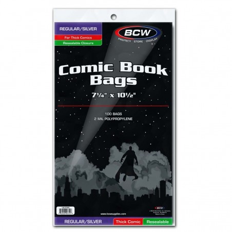 RESEALABLE SILVER COMIC BAGS - THICK